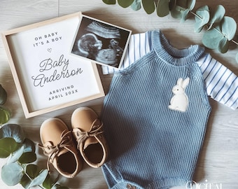 Baby Boy Pregnancy Announcement Digital Baby Reveal Boho Blue Editable Template Customizable Social Media Its a Baby Boy Announcement