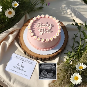 It’s a Baby Girl Pregnancy Announcement Cake Baby Reveal Digital Pink Gender Reveal Editable Template Social Media Baby Girl Announcement