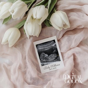 Faire-part de grossesse bébé fille Tulipe Reveal Faire-part de bébé Faire-part numérique Médias sociaux Tulipe de grossesse Floral Minimal Girl