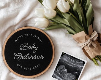 Neutral Minimalist Tulip Pregnancy Announcement Digital Baby Reveal Editable Canva Template Floral Baby Announcement Social Media Post