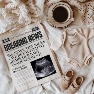 Newspaper Pregnancy Announcement Editable Digital Template Baby Reveal Custom Baby Shower Invitation Social Media Pregnancy Announcement