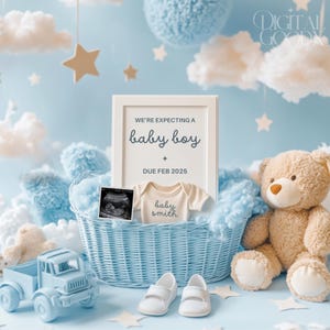 Its a Boy Pregnancy Announcement Blue Baby Boy Reveal Digital Gender Reveal Editable Template Social Media Baby Announcement Cute Teddy Bear