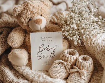 Neutral Baby Announcement Digital Pregnancy Reveal Editable Canva Template Gender Neutral Baby Reveal Modern Social Media Announcement