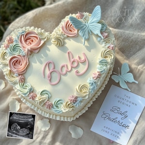 It’s a Girl Pregnancy Announcement Digital Baby Reveal Pink Cake Theme Editable Template Social Media Gender Reveal Baby Girl Announcement