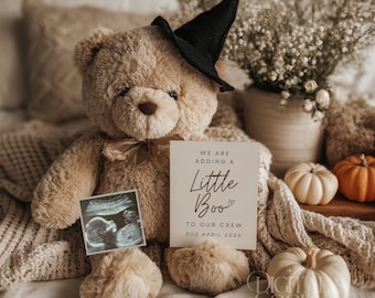 Halloween Pregnancy Announcement: Gender Neutral Baby Reveal (Digital Template)