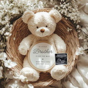 Digital Baby Boy Pregnancy Announcement Template | A Little Brother Reveal | Editable Social Media Baby Boy Reveal | Gender Reveal