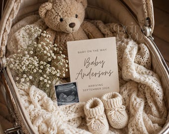 Gender Neutral Pregnancy Announcement for Social Media | Digital Baby Reveal Without Ultrasound | Boho Minimalist Design | Editable Template