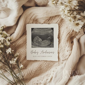 Annuncio di gravidanza semplice e minimalista, modello digitale moderno, gender-neutral, boho, modificabile, per i social media, per l'annuncio del bambino.