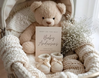 Gender Neutral Pregnancy Announcement Boho Floral Baby Reveal Editable Canva Template Digital Social Media Announcement