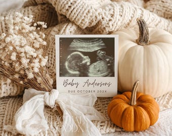 Minimalist Fall Pregnancy Announcement, Baby Announcement, Digital Download, Editable Template, Neutral Social Media Reveal, Little Pumpkin