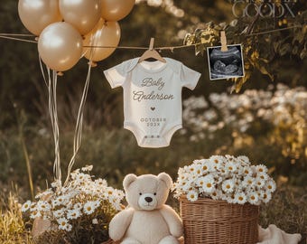 Neutral Boho Pregnancy Announcement Teddy Bear Baby Reveal Digital Editable Template Social Media Minimalist Brown Baby Announcement Canva