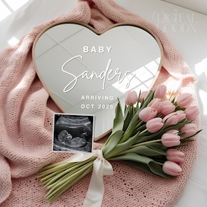 Es ist eine Mädchen-Schwangerschaftsankündigung | Rosa Minimal Baby offenbaren Tulpen | Digitale Canva Vorlage | Bearbeitbarer Social Media Post zur Bekanntgabe des Geschlechts