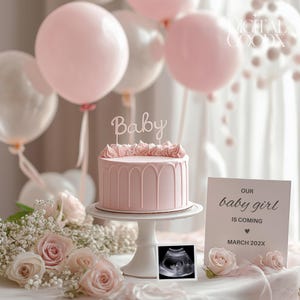 It’s a Girl Pregnancy Announcement Cake Baby Reveal Digital Pink Gender Reveal Editable Template Social Media Baby Girl Announcement Design