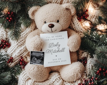 Christmas Pregnancy Announcement Minimalist December Baby Announcement Gender Reveal Neutral Editable Template Holiday Social Media Reveal