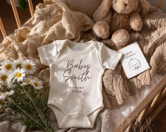 Baby Announcement | Neutral Pregnancy Reveal | We’re Expecting Crib Reveal | Canva Editable Template