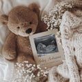Neutral Minimalist Teddy Bear Pregnancy Announcement Digital Baby Reveal Editable Canva Template Cozy Baby Announcement Social Media