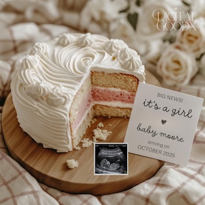 It’s a Girl Pregnancy Announcement Digital Baby Reveal Cake Theme Editable Template Pink Gender Reveal Social Media Baby Announcement