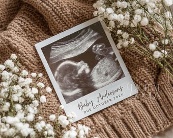 Modern Minimalist Pregnancy Announcement Template Baby Reveal Digital Social Media Polaroid Reveal Neutral Baby Announcement Ideas Editable