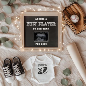 Baseball Pregnancy Announcement Digital Custom Sports Baby Reveal Editable Template for Social Media Baseball Theme We&#39;re Expecting