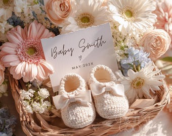 Spring Floral Pregnancy Announcement Template Canva Editable Neutral Boho Baby Reveal Ultrasound, Instant Digital Download