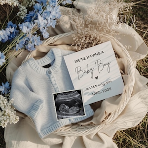 Baby Boy Minimalist Pregnancy Announcement Digital Boho Blue Baby Reveal Social Media Baby Announcement Editable Template Customizable