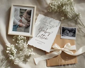 Minimalist Gender Neutral Pregnancy Reveal Modern Ultrasound Baby Announcement Editable Canva Sonogram Template