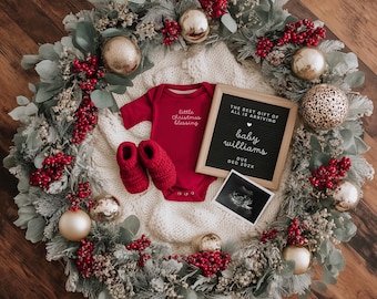Christmas Baby Announcement Digital Pregnancy Reveal Template Holiday Baby Announcement Editable Canva Social Media Baby Reveal