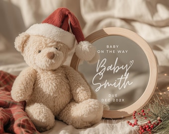 Minimal Christmas Baby Announcement Digital Editable Baby Reveal Canva Template Baby Christmas Reveal Pregnancy Mirror Minimal Pregnancy