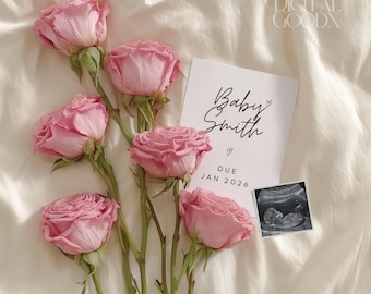 Digital Pregnancy Announcement Minimalist Rose Ultrasound Reveal Template Modern Boho Canva Editable Baby Reveal Social Media Post