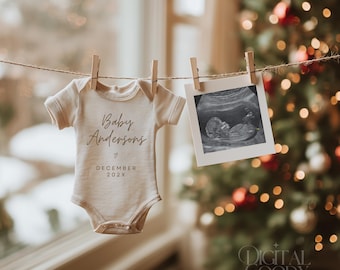 Christmas Pregnancy Announcement Digital Baby Announcement December Pregnancy Gender Neutral Social Media Reveal I'll Be Home for Christmas