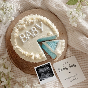È un maschio Annuncio di gravidanza Torta Baby Reveal Digital Blue Gender Reveal Modello modificabile Social Media Annuncio di bambino maschio