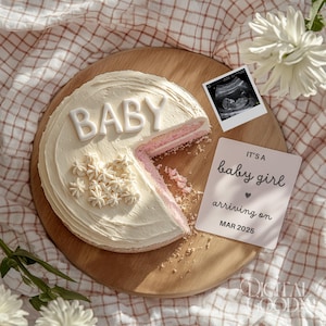 It’s a Girl Pregnancy Announcement Cake Baby Reveal Digital Pink Gender Reveal Editable Template Social Media Baby Girl Announcement