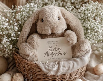Easter Baby Announcement Template Somebunny Is On The Way Bunny Pregnancy Reveal Spring Canva Editable