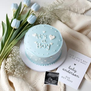 Annuncio di gravidanza "È un maschietto", torta carina per rivelare il sesso del bambino, modello modificabile digitale blu per rivelare il sesso del bambino, annuncio di nascita di un maschietto sui social media
