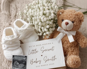 Neutral Baby Announcement: Ultrasound Photo, Social Media Pregnancy Reveal (Canva Template Digital Download)