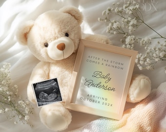 Neutral Rainbow Baby Pregnancy Announcement Template (Digital Download)