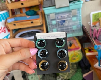 Glitter Safety Eyes for Crochet Plushies | Blue Teal Gold Amigurumi Doll Craft Supplies