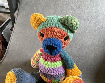 Crochet large scrappy teddy bear! Crocheted amigurmi plushie!