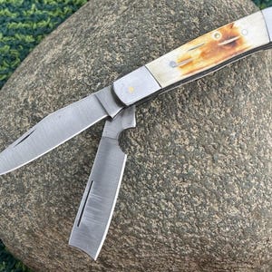 Vintage Style 2 Blade Trapper Pocket Knife, Wood Handle, Stainless Steel Razor Blade