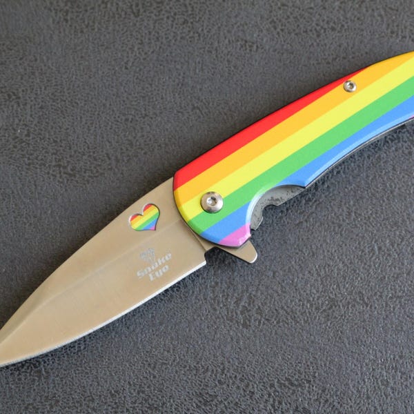 Rainbow Pride Pocket Knife: LGBTQ+ Folding Knife with Heart