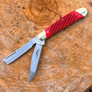 Vintage Style 2 Blade Red Trapper Pocket Knife Bone Handle With Stainless Steel Razor Sharp Blade