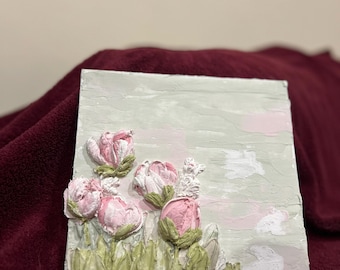 3D Tulips No.1, 3D texture, acrylic Painting on Canvas, abstract painting, Floral Art, Living Room painting, framed art
