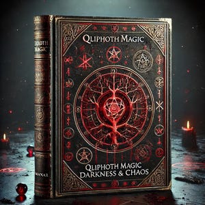 以下が含まれることがあります： 「クリフォス・マジック・ダークネス＆カオス」というタイトルの赤と金の表紙の書籍。黒い背景に、大きく赤い金色のシンボルが描かれている。