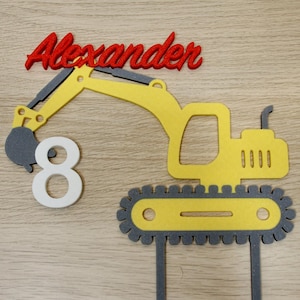 Escavatore come decorazione per torte cake topper stampato in 3D personalizzato con nome ed età - perfetto per feste di compleanno per bambini, cake toppers