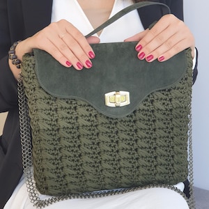 Grüne Häkeltasche, grüne Schultertasche, Crossbody Tasche, große geräumige Tasche