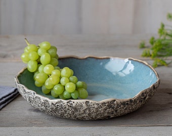 Large serving bowl Organic pottery Handmade ceramics Low round serving dish High quality centrepiece