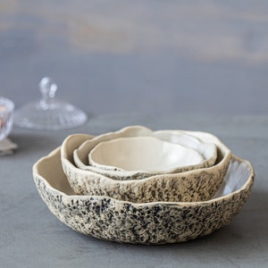 Stacking bowls Nesting bowls Handmade pottery Natural White Luxury gift White ceramics Speckled Ceramics