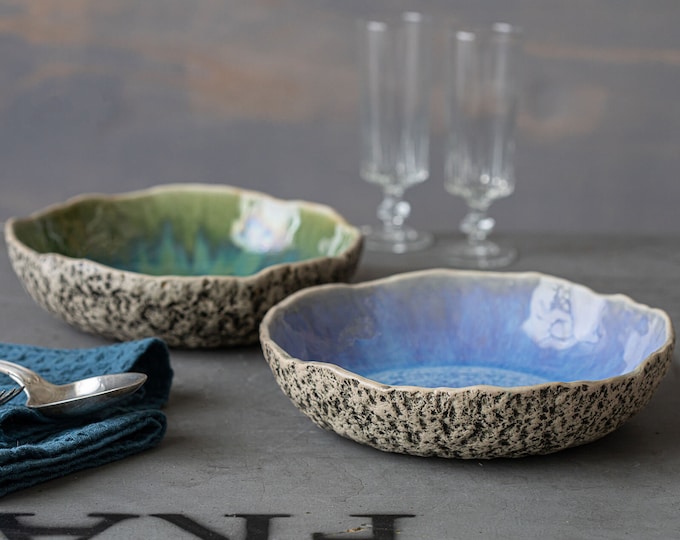 SET von 2 Pastaschalen Servierschalen Bio-Keramik Handgemachte Keramik Schalen für Eintopf