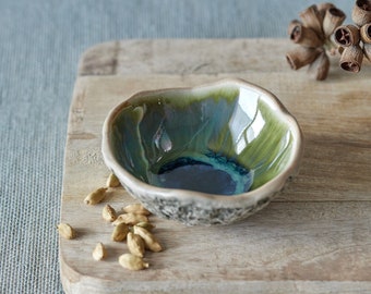 Forest Green  spice bowl Handmade Ceramics Small pottery bowl Salt bowl Organic kitchenware