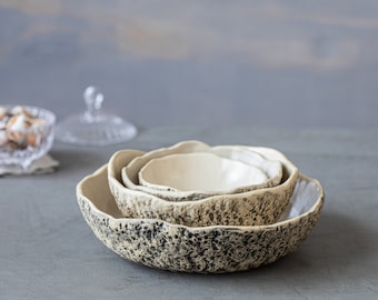 Stacking bowls Nesting bowls Handmade pottery Natural White Luxury gift White ceramics Speckled Ceramics